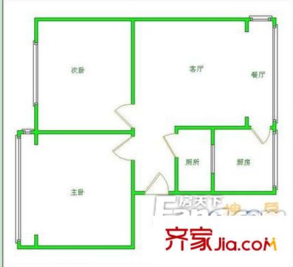 南湖公路局宿舍戶型圖4 2室2廳1衛(wèi)1廚