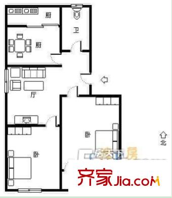 南湖公路局宿舍戶型圖3 2室2廳1衛(wèi)1廚
