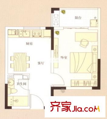 明豪公寓戶型圖1房1廳  1_調(diào)整大小 1室1廳1衛(wèi)1廚