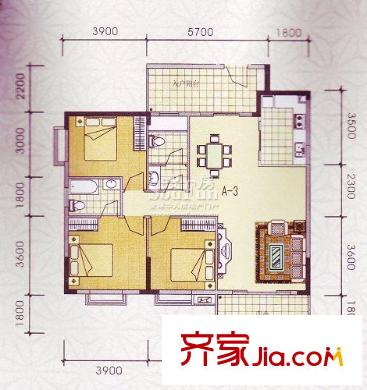 鑫欣文雅苑戶型圖三房 3室2廳2衛(wèi)1廚