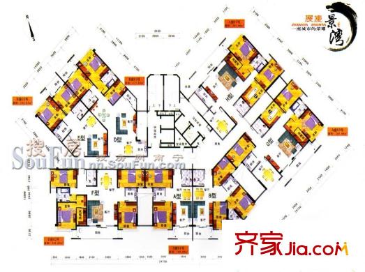 展廈景灣戶型圖十二-十七層住宅布置 