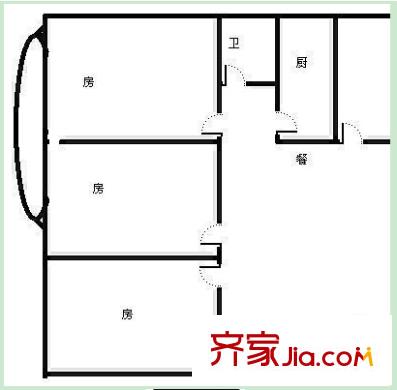 工行鯉灣宿舍戶型圖3 3室2廳1衛(wèi)1廚