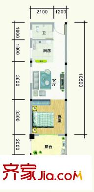 榮寶華星光大廈戶型圖C戶型 1室1廳1衛(wèi)1廚