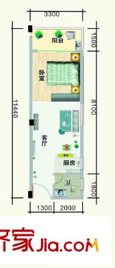 榮寶華星光大廈戶型圖E戶型 1室1廳1衛(wèi)1廚