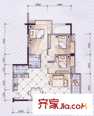 現(xiàn)代國度戶型圖C戶型 3室2廳2衛(wèi)1廚