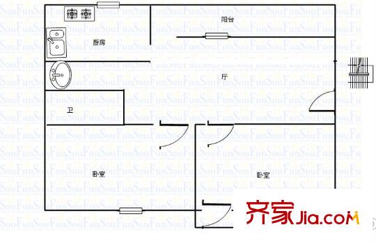 區(qū)政協(xié)宿舍戶型圖drawBitmap 2室1廳1衛(wèi)1廚