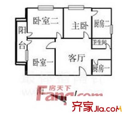 區(qū)政協(xié)宿舍戶型圖6 3室2廳2衛(wèi)1廚