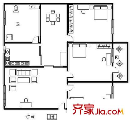 南毛生活區(qū) 3室 戶型圖