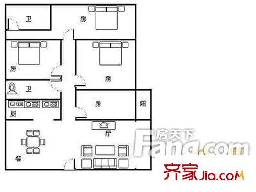 明湖花苑戶型圖406320280000 3室2廳2衛(wèi)1廚