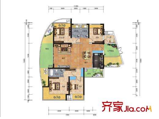 龍光水悅龍灣戶型圖12/13#樓一單元01戶型 5室2廳3衛(wèi)1廚