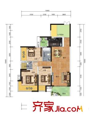 龍光水悅龍灣戶型圖12/13#樓一、二單元05戶型 3室2廳2衛(wèi)1廚