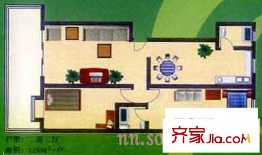 華建花園戶型圖2室2廳1衛(wèi)1廚