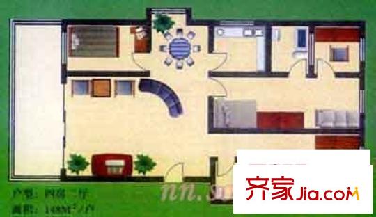 華建花園戶型圖4室2廳1衛(wèi)1廚