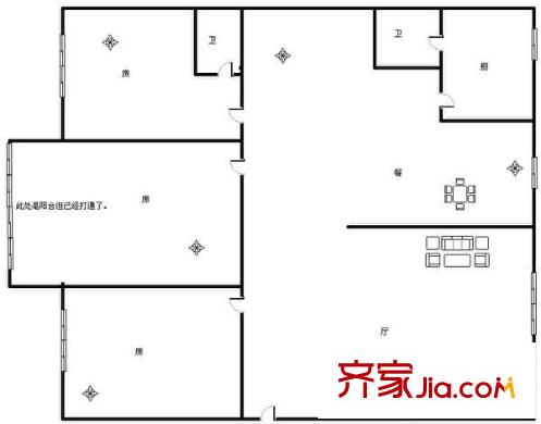 桃源路單位房 3室 戶型圖