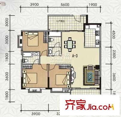 鑫欣文雅苑戶型圖三房 3室2廳2衛(wèi)1廚