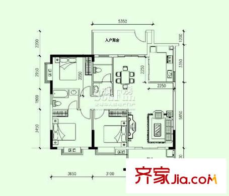 鑫欣文雅苑戶型圖戶型圖 3室2廳2衛(wèi)1廚