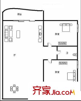 港豐大廈戶型圖5 2室2廳1衛(wèi)1廚