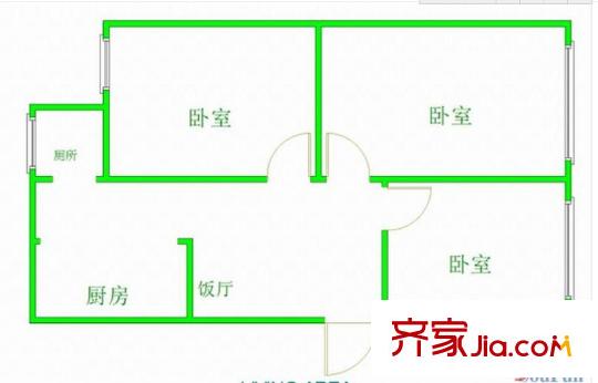 南寧玻璃廠第一生活區(qū)戶型圖4 3室2廳1衛(wèi)1廚