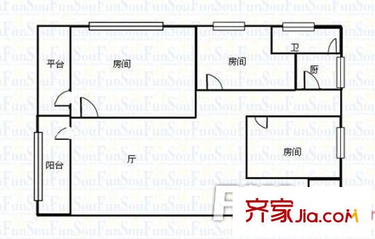 南寧玻璃廠第一生活區(qū)戶型圖3 3室2廳1衛(wèi)1廚