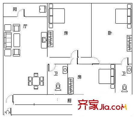 怡景苑 3室 戶型圖
