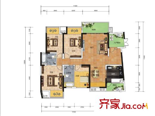 龍光水悅龍灣戶型圖12/13#樓一單元02、12/13#樓二單元01戶型 4室2廳2衛(wèi)1廚