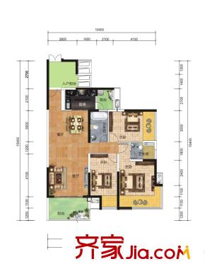 龍光水悅龍灣戶型圖12/13#樓一、二單元03戶型 3室2廳2衛(wèi)1廚