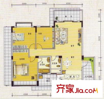 新加坡園戶型圖6 3室2廳2衛(wèi)1廚