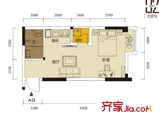 豐澤SOHOK戶型居住 1室1廳1衛(wèi)1廚