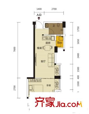豐澤SOHOF戶型辦公 1室1廳1衛(wèi)