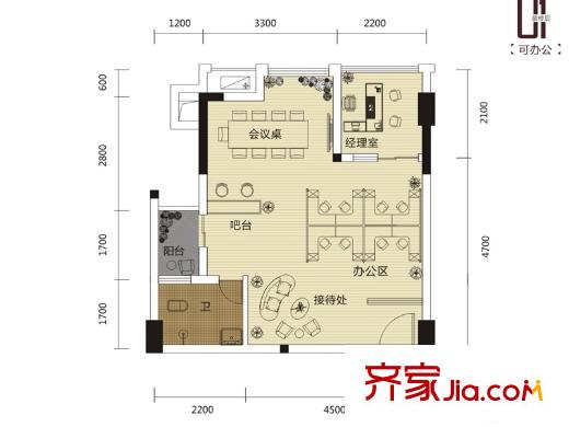豐澤SOHOB戶型辦公 2室2廳1衛(wèi)
