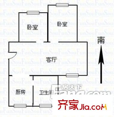 湖濱小區(qū)戶型圖6 2室1廳1衛(wèi)1廚