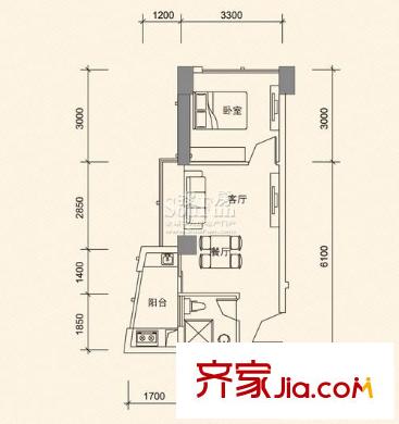 利海亞洲國際戶型圖2-A戶型 1室2廳2衛(wèi)1廚