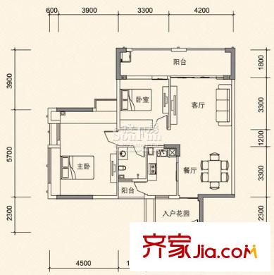 利海亞洲國際戶型圖1-A1戶型 2室2廳1衛(wèi)1廚