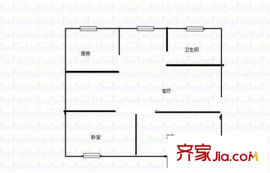 北湖東二里單位房 2室 戶型圖