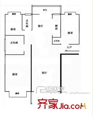 龍居苑戶型圖9 3室2廳2衛(wèi)1廚