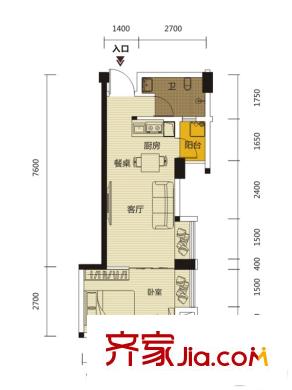 豐澤SOHOF戶型住宅 1室1廳1衛(wèi)1廚