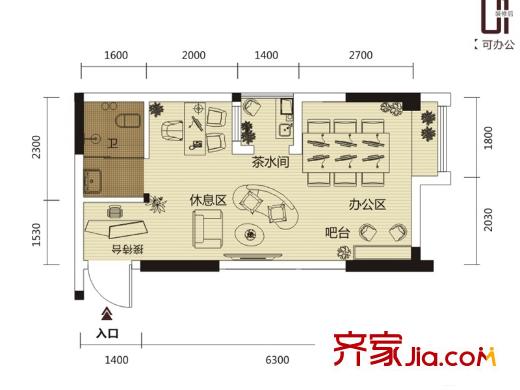 豐澤SOHOK戶型辦公 1室1廳1衛(wèi)