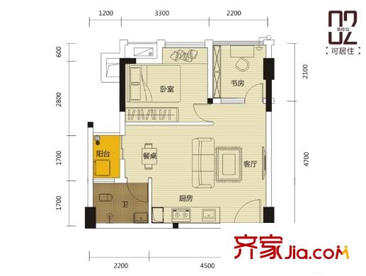 豐澤SOHOB戶型居住 2室2廳1衛(wèi)1廚