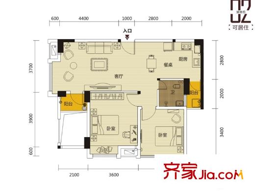 豐澤SOHOE戶型居住 2室2廳1衛(wèi)1廚