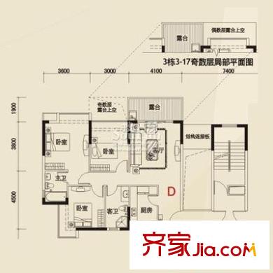 美路庭園戶型圖3室2廳2衛(wèi) 3室2廳2衛(wèi)1廚