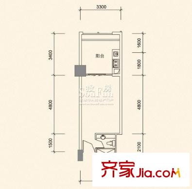 利海亞洲國際戶型圖2-B戶型（單間加陽臺） 1室