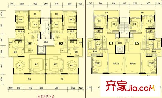 君耀6幢君寶閣標(biāo)1.2單元 E1/E2標(biāo)準(zhǔn)層復(fù)式 5室3廳3衛(wèi)1廚