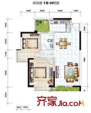 保利21世家戶型圖2房02 2室2廳1衛(wèi)1廚