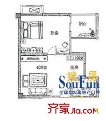 金都新巢時代戶型圖B戶型 1室1廳1衛(wèi)1廚