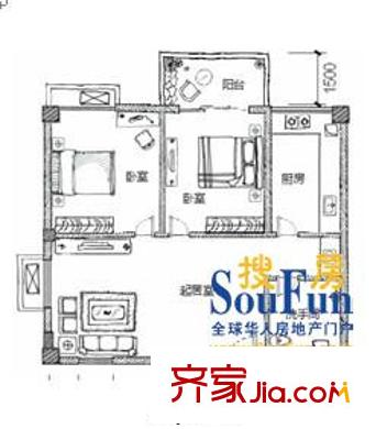 金都新巢時代戶型圖A戶型 2室2廳1衛(wèi)1廚