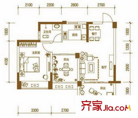 匯東酈城戶型圖戶型06 1室2廳1衛(wèi)1廚