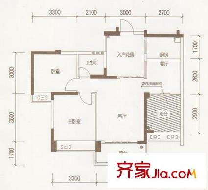匯東酈城戶型圖2+1原戶型設(shè)計圖 2室2廳1衛(wèi)1廚