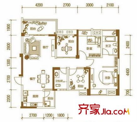 匯東酈城戶型圖戶型04 2室2廳2衛(wèi)1廚