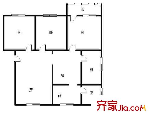 北湖東二里單位房 3室 戶型圖