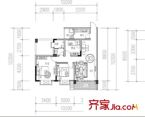 桂錦苑 3室 戶型圖